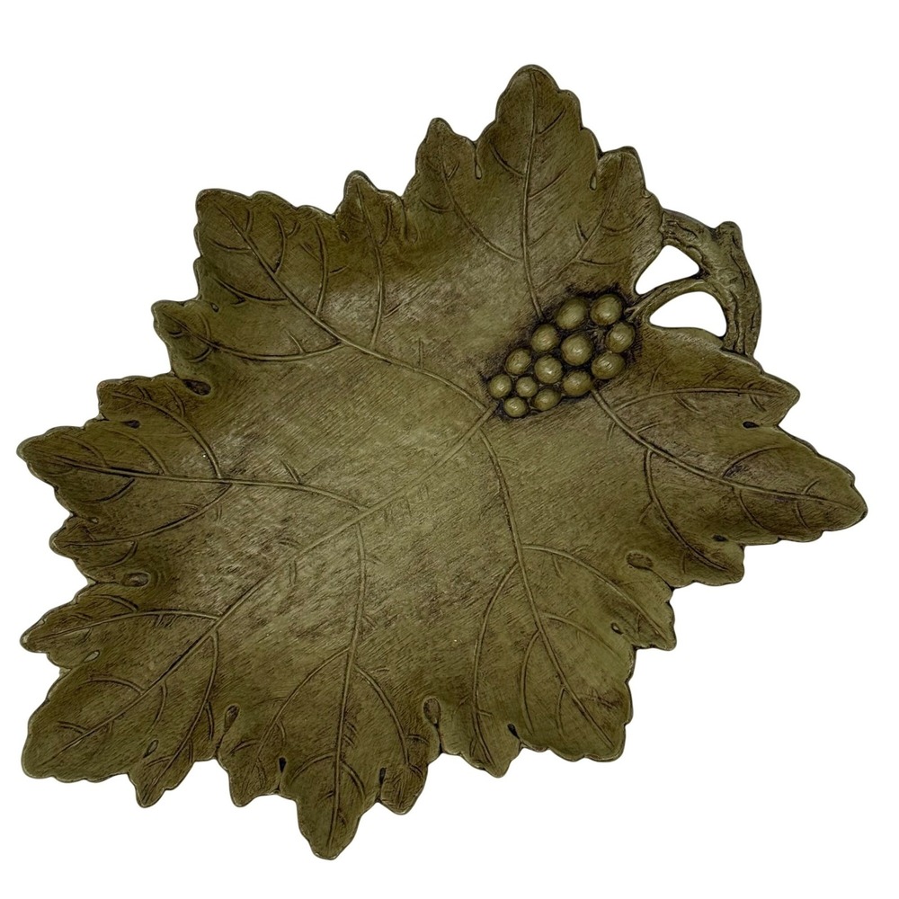 Vintage MCM Faux Wood Leaf Dish, tray, farm farmhouse fall autumn grape, rustic